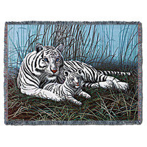White Tiger In The Mist - Michael Matherly - Cotton Woven Blanket Throw - Made in the USA (72x54) Tapestry Throw