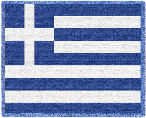 Greece Flag - Cotton Woven Blanket Throw - Made in the USA (70x50) Afghan