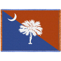 South Carolina Flag - Palmetto Moon Orange and Blue - Cotton Woven Blanket Throw - Made in the USA (70x50) Afghan