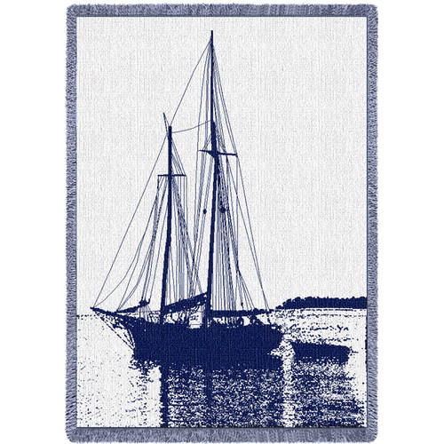 Sailboat - Cotton Woven Blanket Throw - Made in the USA (70x50) Afghan