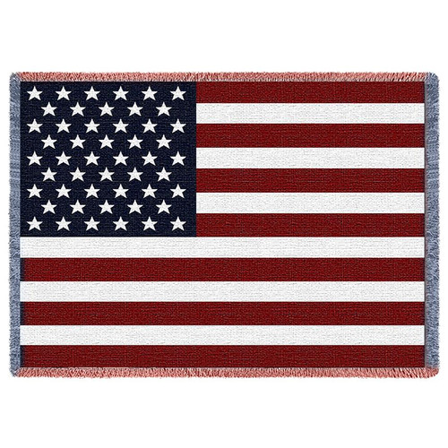 United States American Flag - Cotton Woven Blanket Throw - Made in the USA (70x50) Afghan