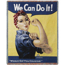 Rosie The Riveter - We Can Do It! - Cotton Woven Blanket Throw - Made in the USA (72x54) Tapestry Throw