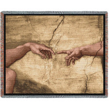 Hands of God and Adam - Sistine Chapel - Creation of Adam - Michelangelo - Cotton Woven Blanket Throw - Made in the USA (72x54) Tapestry Throw