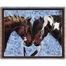 Warriors Truce Horses- Diana Stamper - Cotton Woven Blanket Throw - Made in the USA (72x54) Tapestry Throw