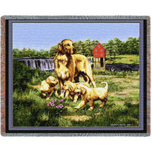 Golden Retriever with Puppies - Bob Christie - Cotton Woven Blanket Throw - Made in the USA (72x54) Tapestry Throw