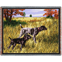 Now We Wait German Shorthaired Pointer - Bob Christie - Cotton Woven Blanket Throw - Made in the USA (72x54) Tapestry Throw