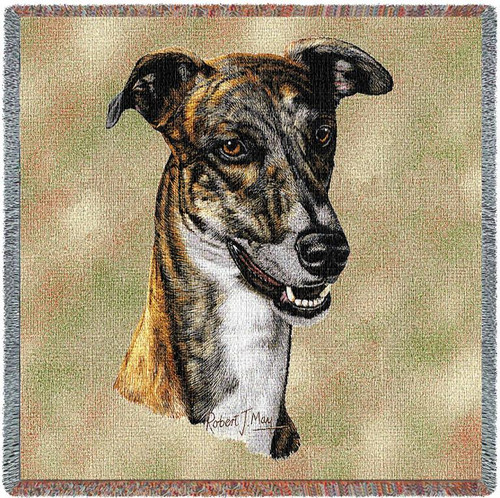 Greyhound - Robert May - Lap Square Cotton Woven Blanket Throw - Made in the USA (54x54) Lap Square