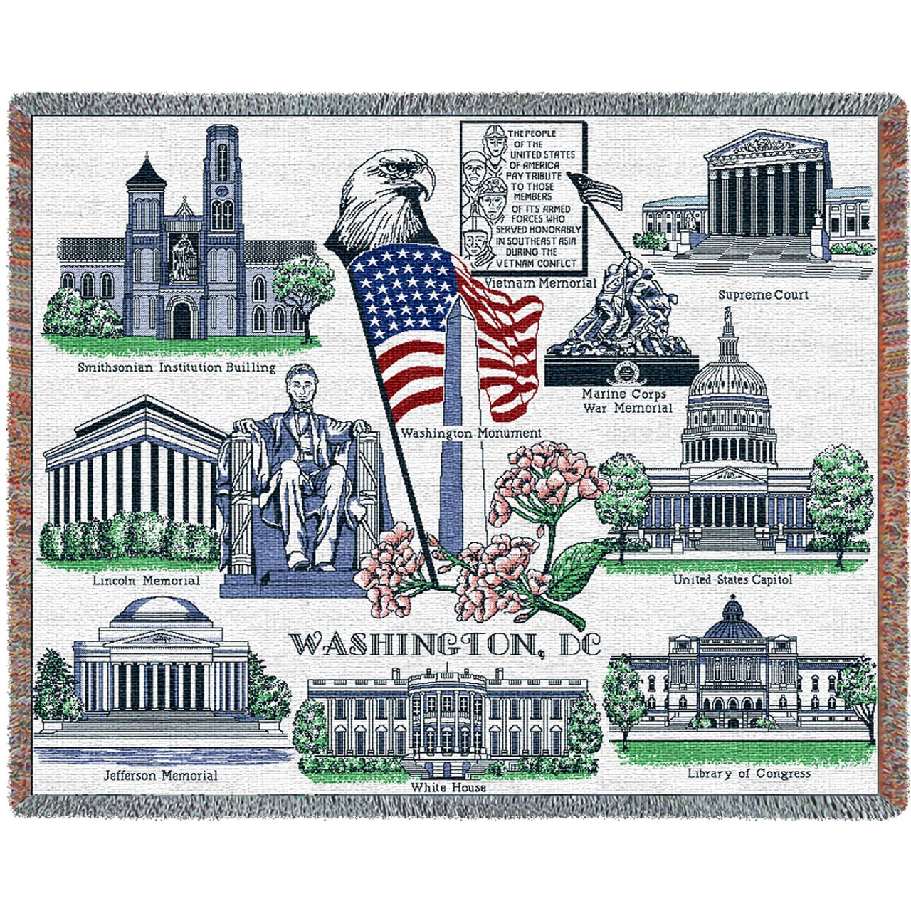 Washington DC Cotton Woven Blanket Throw Made in the USA (72x54)