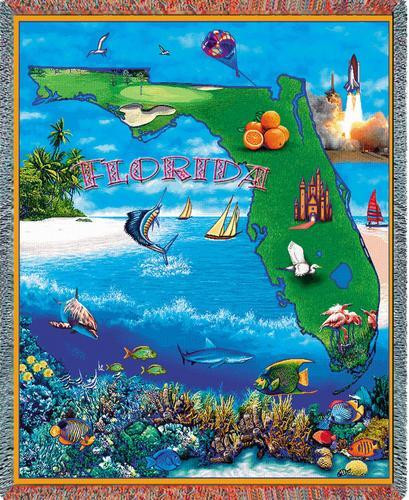 State of Florida - Cotton Woven Blanket Throw - Made in the USA (72x54) Tapestry Throw
