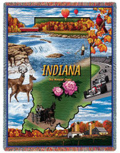 State of Indiana - Cotton Woven Blanket Throw - Made in the USA (72x54) Tapestry Throw