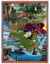 State of Louisiana - Cotton Woven Blanket Throw - Made in the USA (72x54) Tapestry Throw