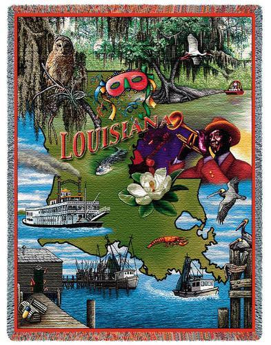 State of Louisiana - Cotton Woven Blanket Throw - Made in the USA (72x54) Tapestry Throw