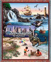 State of Massachusetts - Cotton Woven Blanket Throw - Made in the USA (72x54) Tapestry Throw