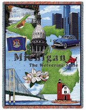 State of Michigan - Cotton Woven Blanket Throw - Made in the USA (72x54) Tapestry Throw