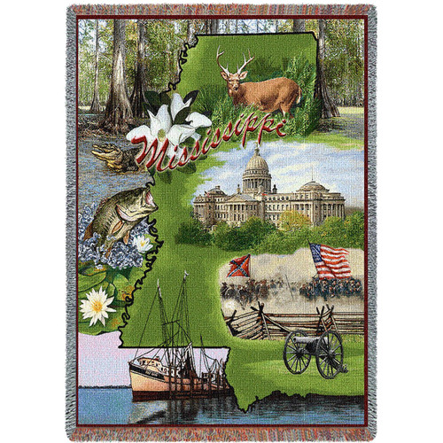 State of Mississippi - Cotton Woven Blanket Throw - Made in the USA (72x54) Tapestry Throw