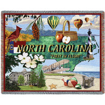 State of North Carolina - Cotton Woven Blanket Throw - Made in the USA (72x54) Tapestry Throw