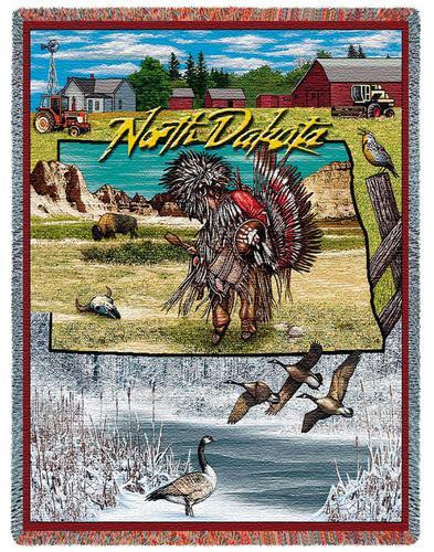 State of North Dakota - Cotton Woven Blanket Throw - Made in the USA (72x54) Tapestry Throw
