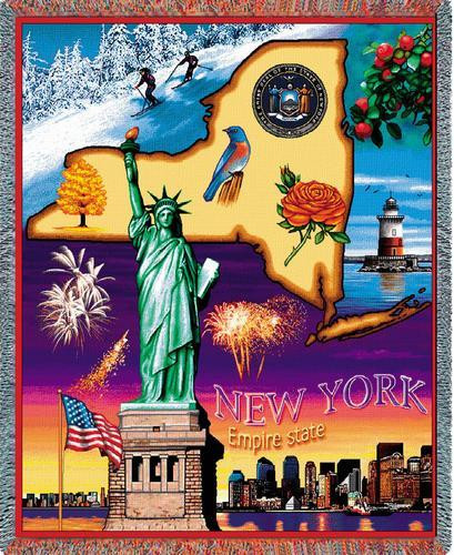 State of New York - Cotton Woven Blanket Throw - Made in the USA (72x54) Tapestry Throw