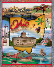 State of Ohio - Cotton Woven Blanket Throw - Made in the USA (72x54) Tapestry Throw