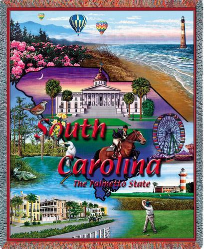 State of South Carolina - Cotton Woven Blanket Throw - Made in the USA (72x54) Tapestry Throw