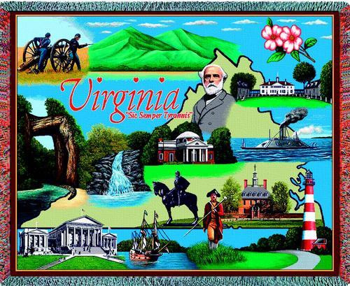 State of Virginia - Cotton Woven Blanket Throw - Made in the USA (72x54) Tapestry Throw