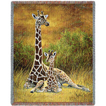 Mother and Son Giraffe - Lucie Bilodeau - Cotton Woven Blanket Throw - Made in the USA (72x54) Tapestry Throw