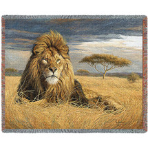King Of The Pride - Lucie Bilodeau - Cotton Woven Blanket Throw - Made in the USA (72x54) Tapestry Throw