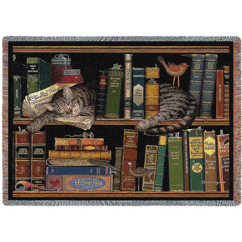 Max In The Stacks - Charles Wysocki - Cotton Woven Blanket Throw - Made in the USA (72x54) Tapestry Throw