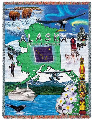 State of Alaska - Cotton Woven Blanket Throw - Made in the USA (72x54) Tapestry Throw