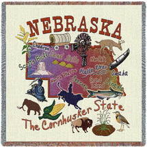 State of Nebraska - Lap Square Cotton Woven Blanket Throw - Made in the USA (54x54) Lap Square