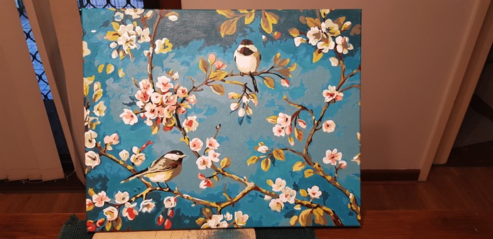 Sparrows on the Almond Tree by Christine O