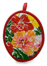 The front of the flowers of Barbados pot holder.