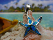 Starfish pendant made of sterling silver and blue opal. 