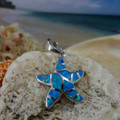 Starfish pendant made of sterling silver and blue opal.