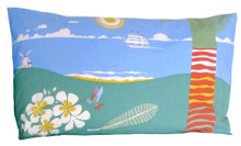 Hand screen printed Barbados Scene pillowcase.