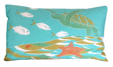 Hand screen printed turtle pillowcase.