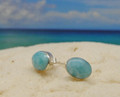 Larimar and silver stud earrings.
