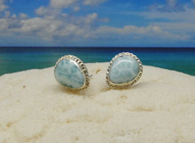Larimar and silver stud earring with a twisted edge.