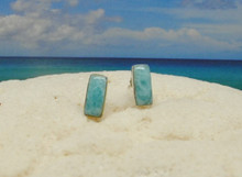 Larimar and silver rectangular earrings.