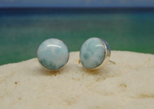 Larimar and silver round stud earrings.