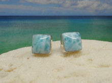 Larimar and silver square stud earrings.