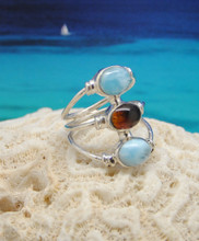Larimar, amber and silver ring.