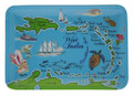 A dish with a Caribbean map design.