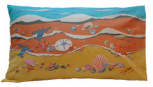 Hand screen printed Barbados Shoreline pillowcase.