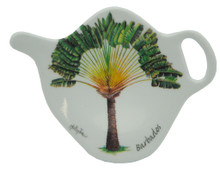 Teabag holder with palm design.