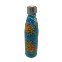 A vacuum flask water bottle with turtles to help flight plastic.