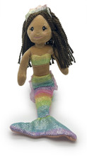 A mermaid with dark brown hair.