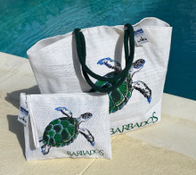 Beautiful Barbados blue/green turtle bag with matching pouch.