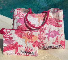 Beautiful Barbados pink turtle bag with matching pouch.