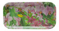 A long melamine tray with a Jill Walker painting of wonderful orchids.